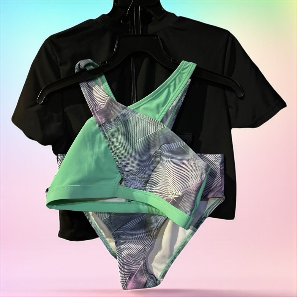 Reebok Girls 3-Piece Rash Guard Swim Set UPF 50+ - Mint & Black - NWT - Size 10 - Picture 6 of 12